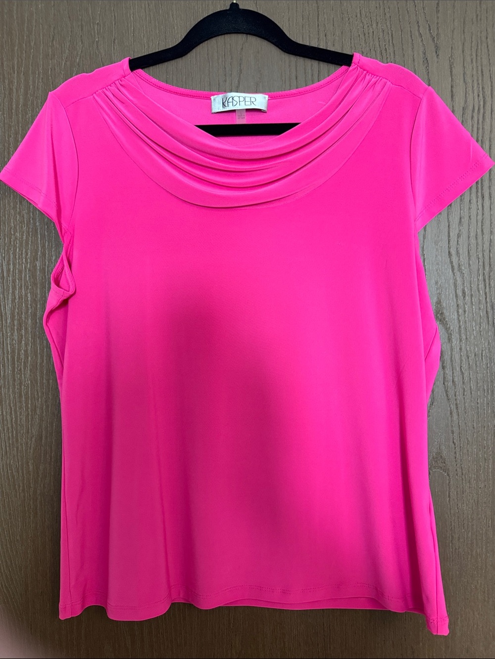 Kasper Fuchsia Draped Neck Short Sleeve Blouse